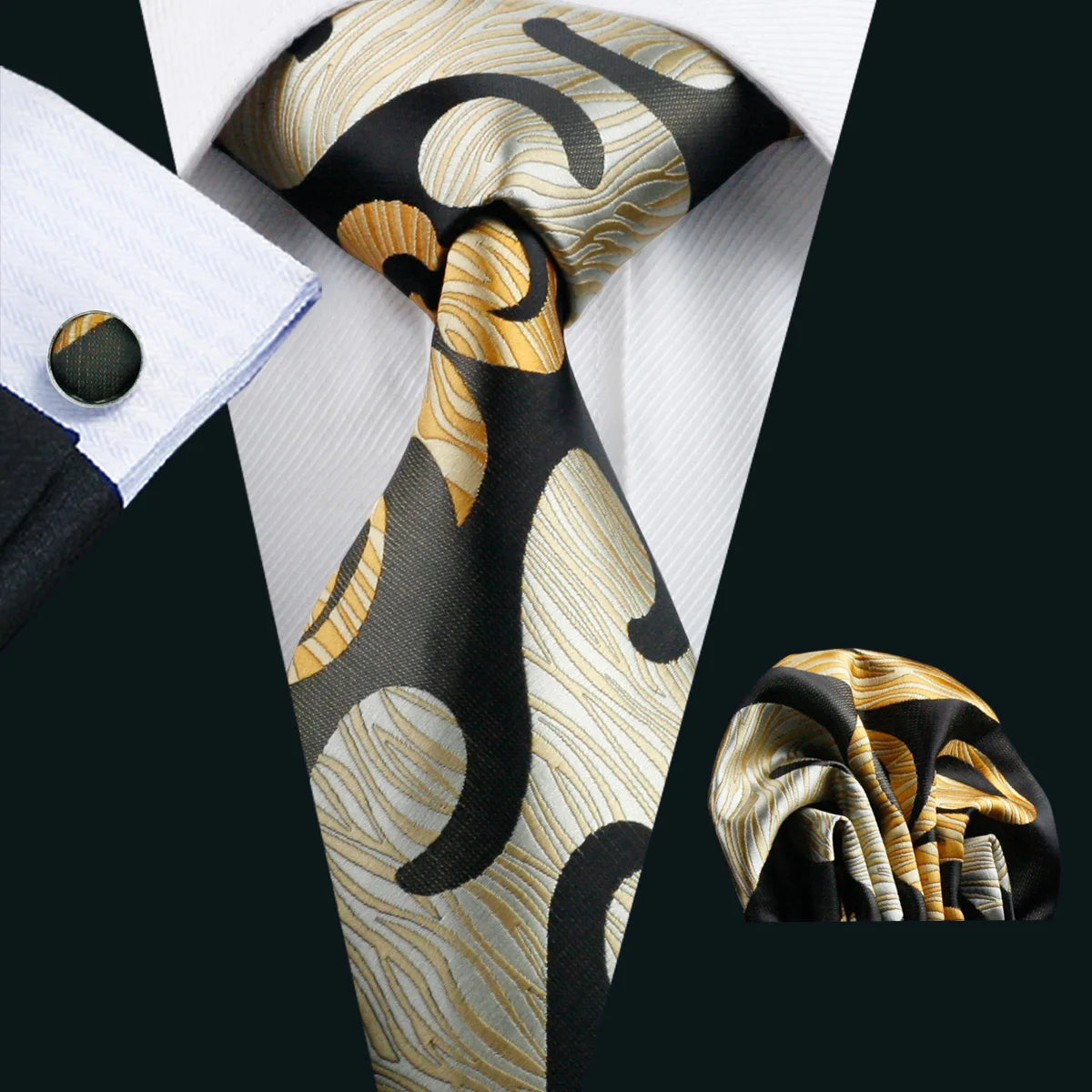 Barry.Wang Necktie Gravat Handkerchief Cufflinks Set - ATSProducts