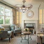 Tiffany Style Ceiling Fan With Light & Remote Indoor Dimmable with 4 Retractable Reverse Blades Silent Motor - ATSProducts