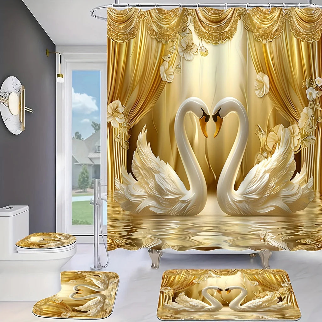 Luxurious Golden Swans and Curtains Bathroom Set - ATSProducts