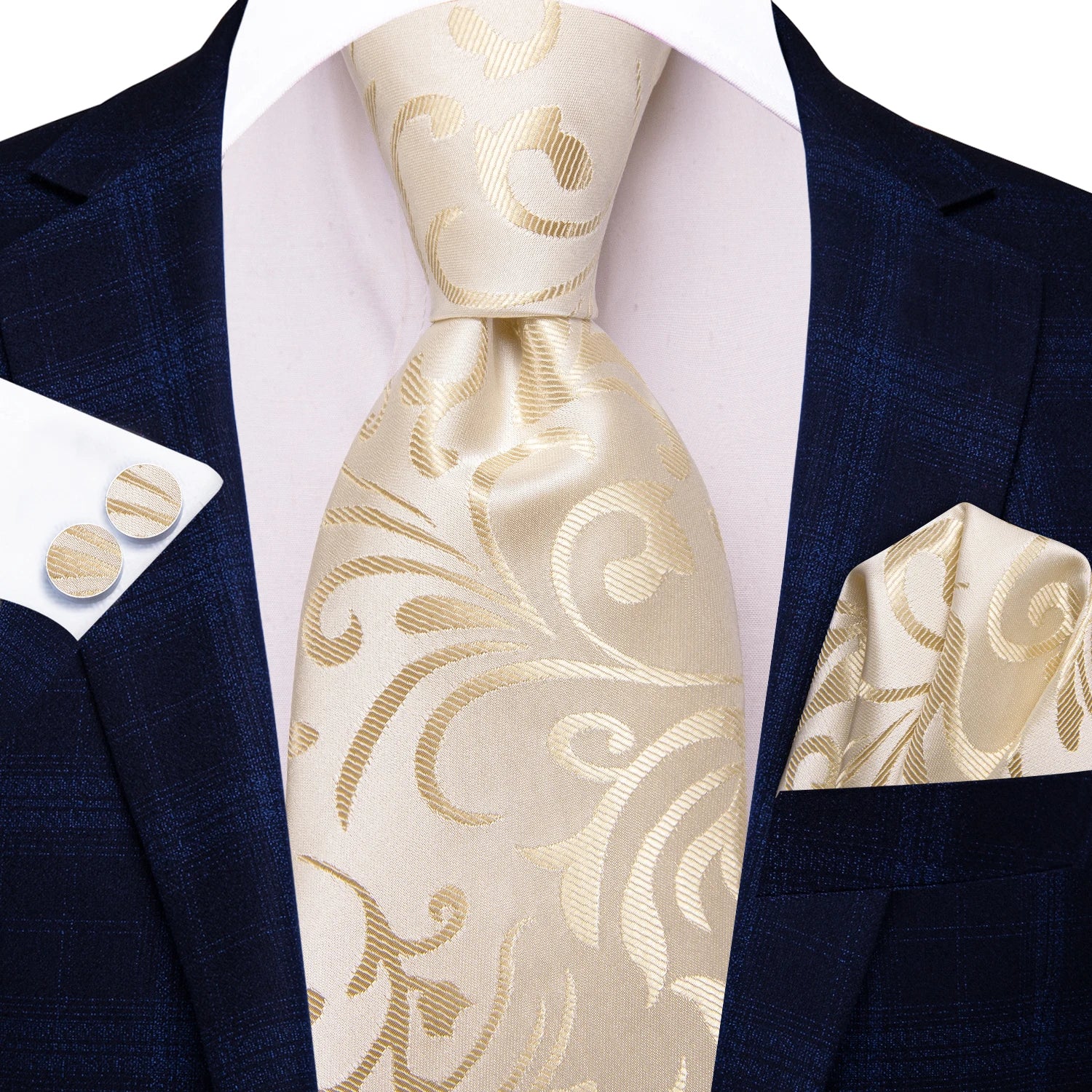 Hi-Tie Floral Champagne Ivory Mens Elegant Necktie - ATSProducts