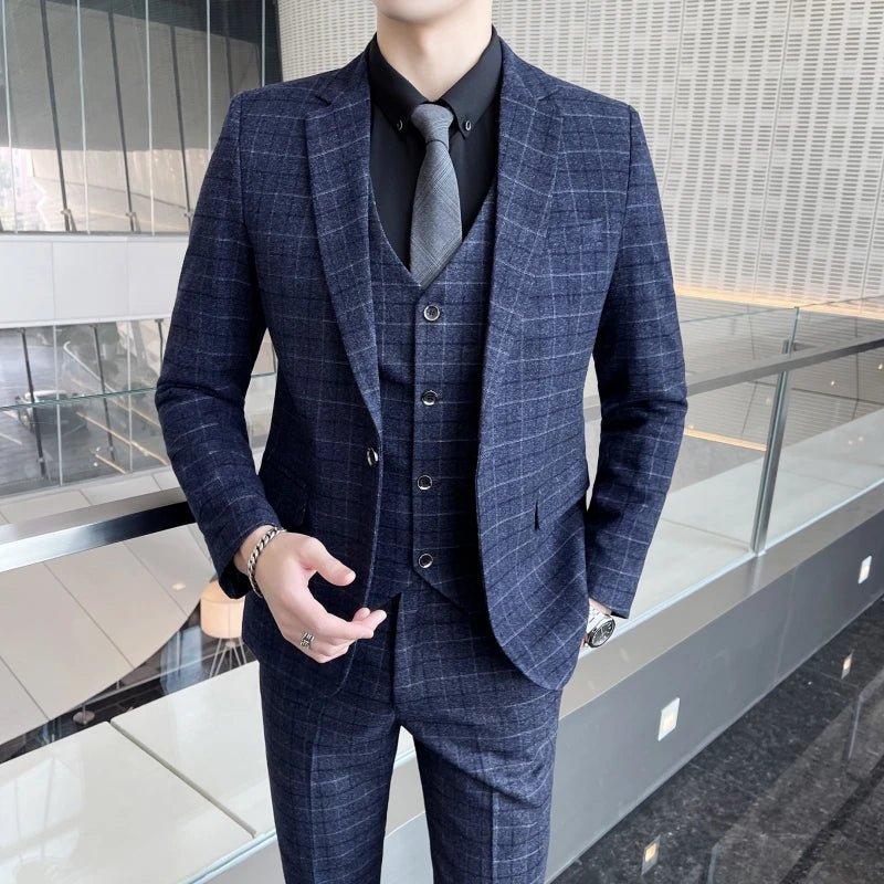 Single Breasted Plaid Pattern Suit - ATSProducts