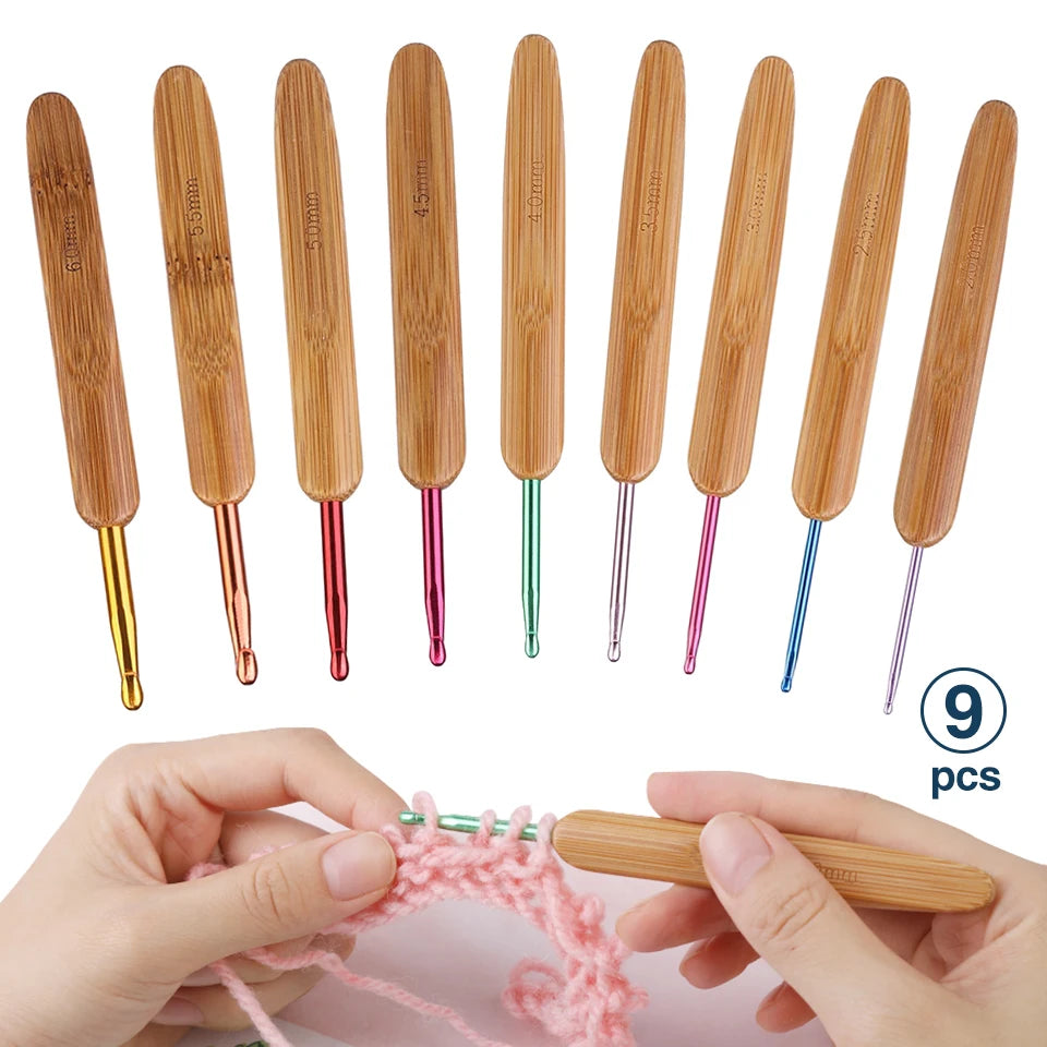 9Pcs Bamboo Crochet Hook Set - ATSProducts