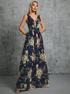 Mgiacy V-neck Sequin Belt Chiffon Full Swing Evening Gown - ATSProducts
