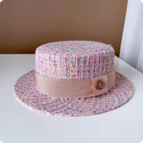 European Style Pearl Flat Top Color Jacquard Hat - ATSProducts