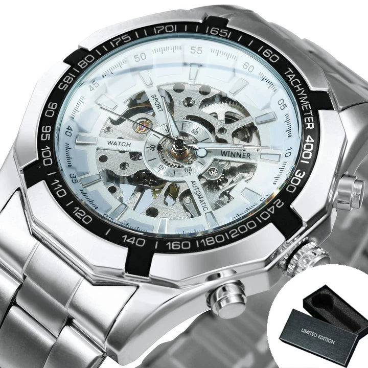 Skeleton Watch Luminous Hands Mechanical Watches Stainless Steel - ATSProducts