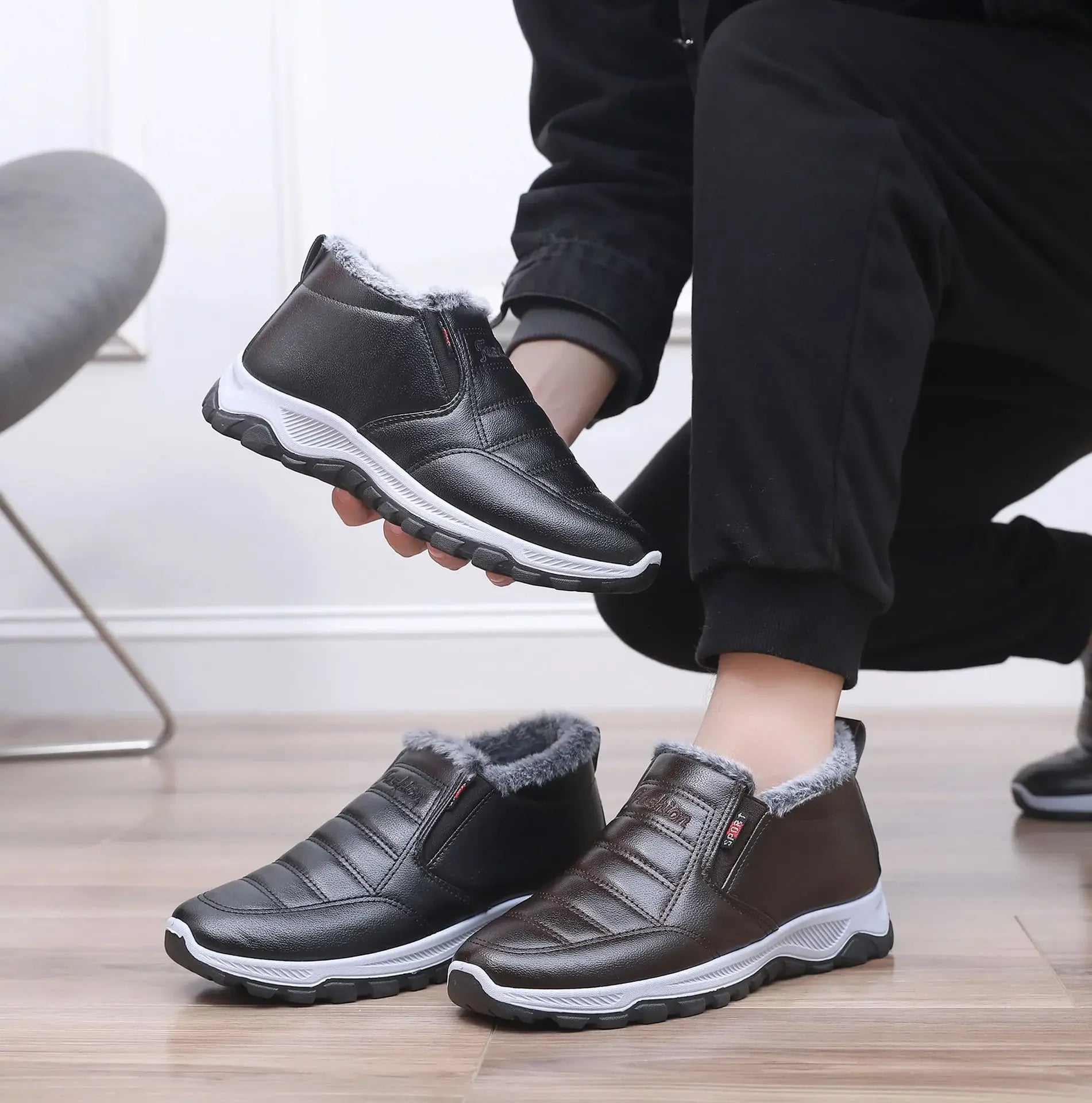 Leather Waterproof Fleece Lined Anti-slip Shoes - ATSProducts