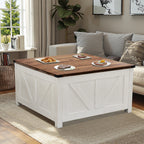 Redlife Farmhouse 34.6" Coffee Table w/ Storage Lift Top Square Ottoman with  Charging Station - ATSProducts