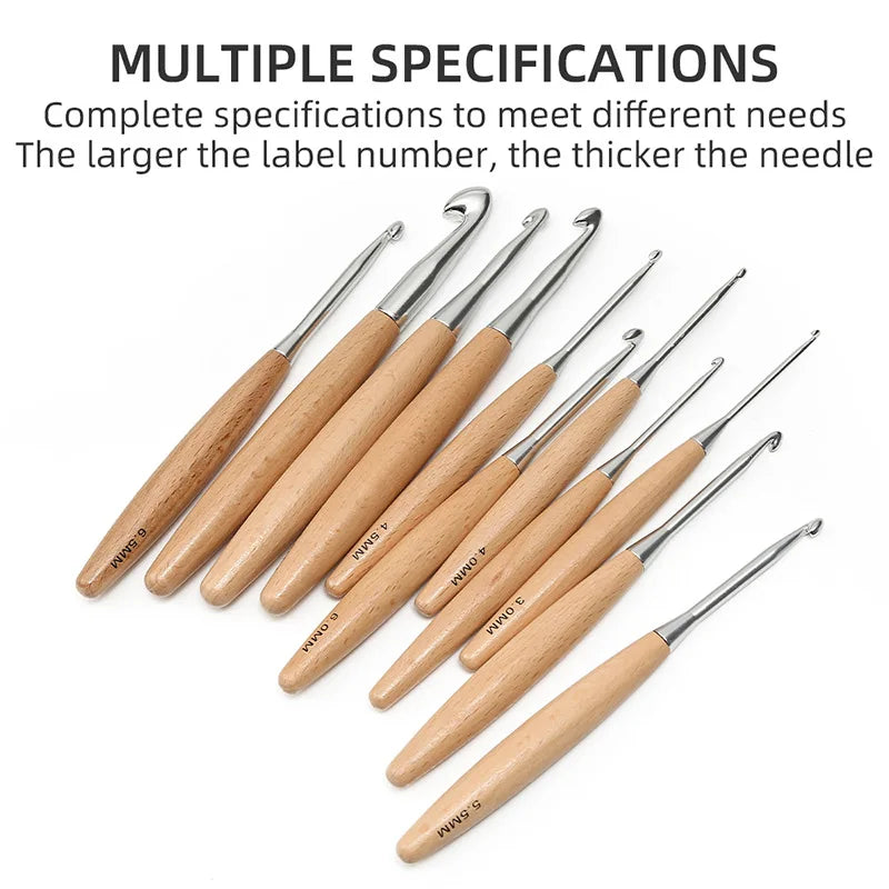 3-12mm Solid Wood Handle Crochet Hooks - ATSProducts