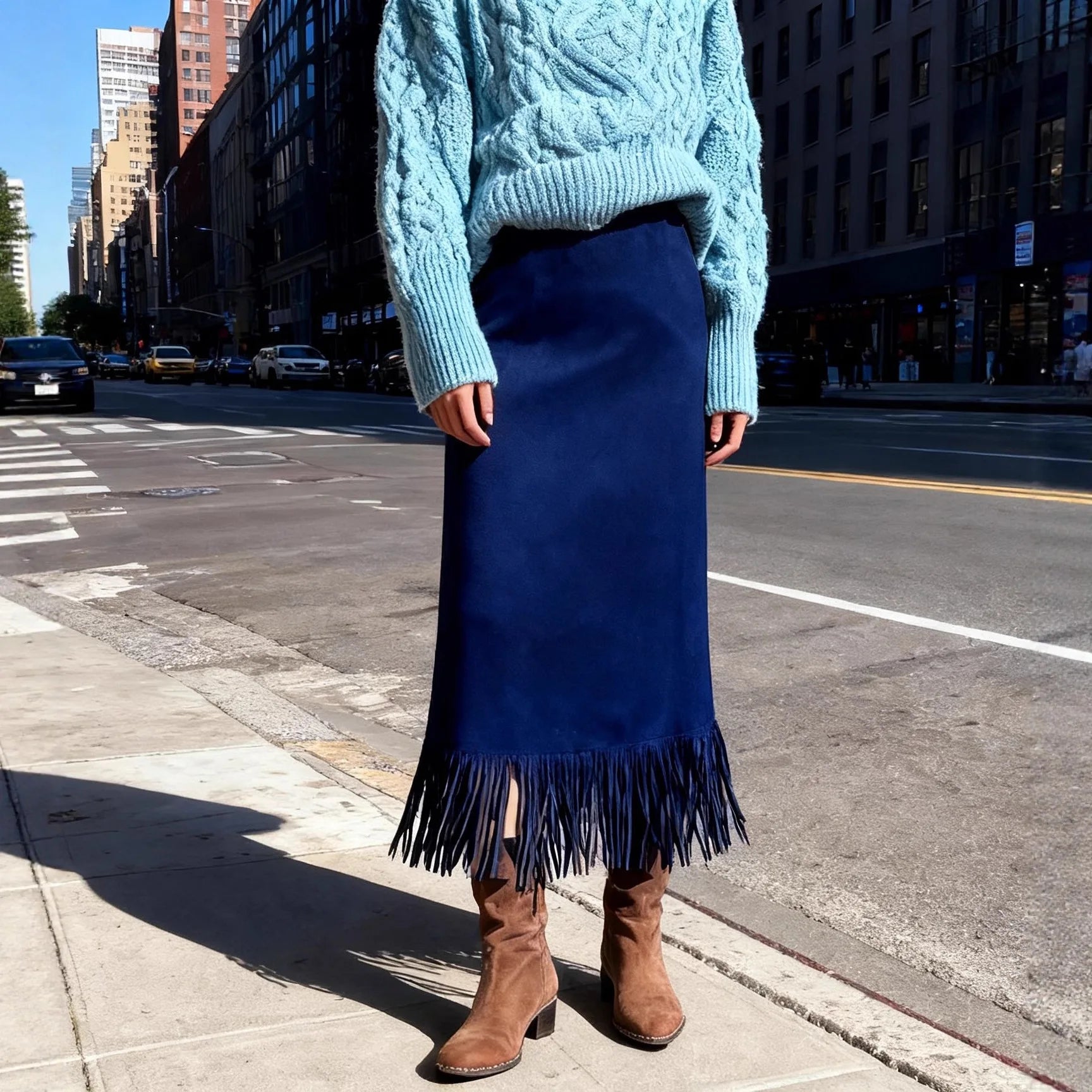 Fringed Long Suede Skirt - ATSProducts