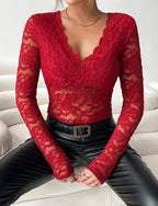 Eaeovni Embroidered Lace V-Neck Shirt - ATSProducts