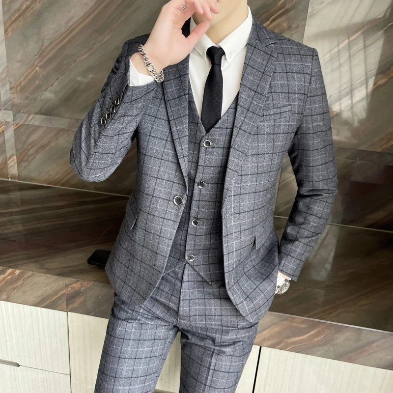 Single Breasted Plaid Pattern Suit - ATSProducts