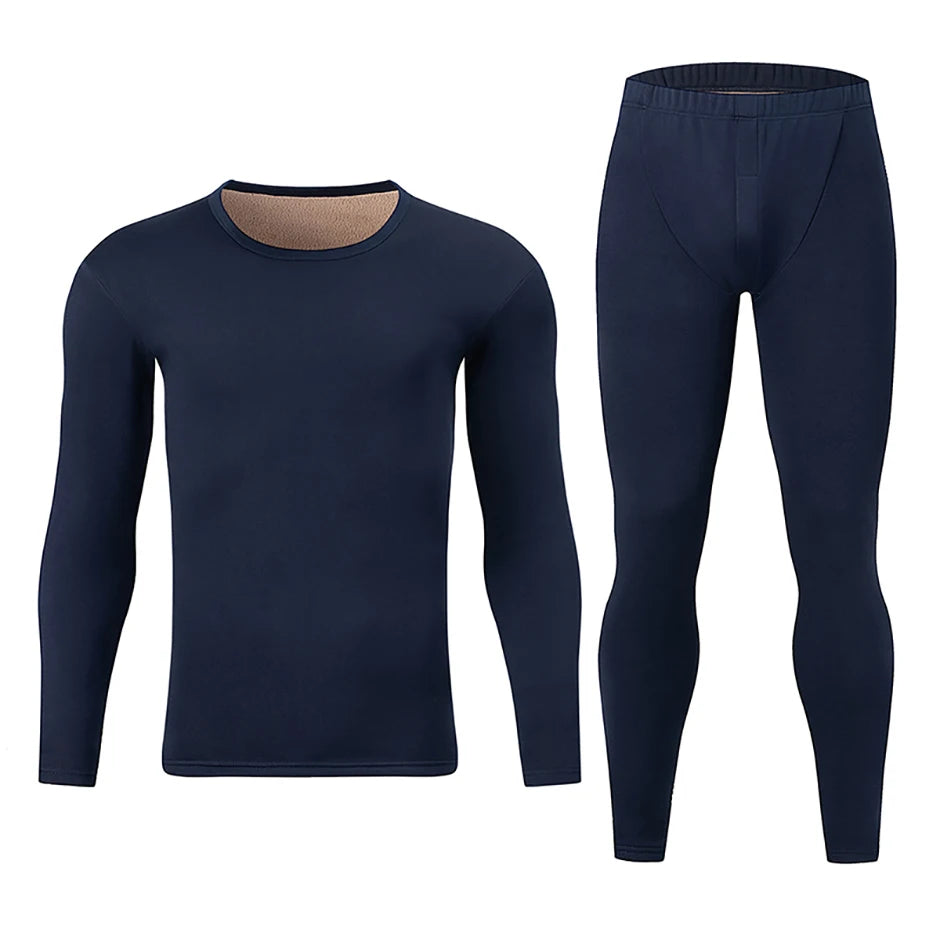 2Pc Men's Thick Velvet Solid Color Warm Suit - ATSProducts