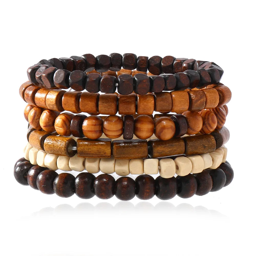 Multi-color Multi-layer  Wooden Beads Elastic Bracelet - ATSProducts