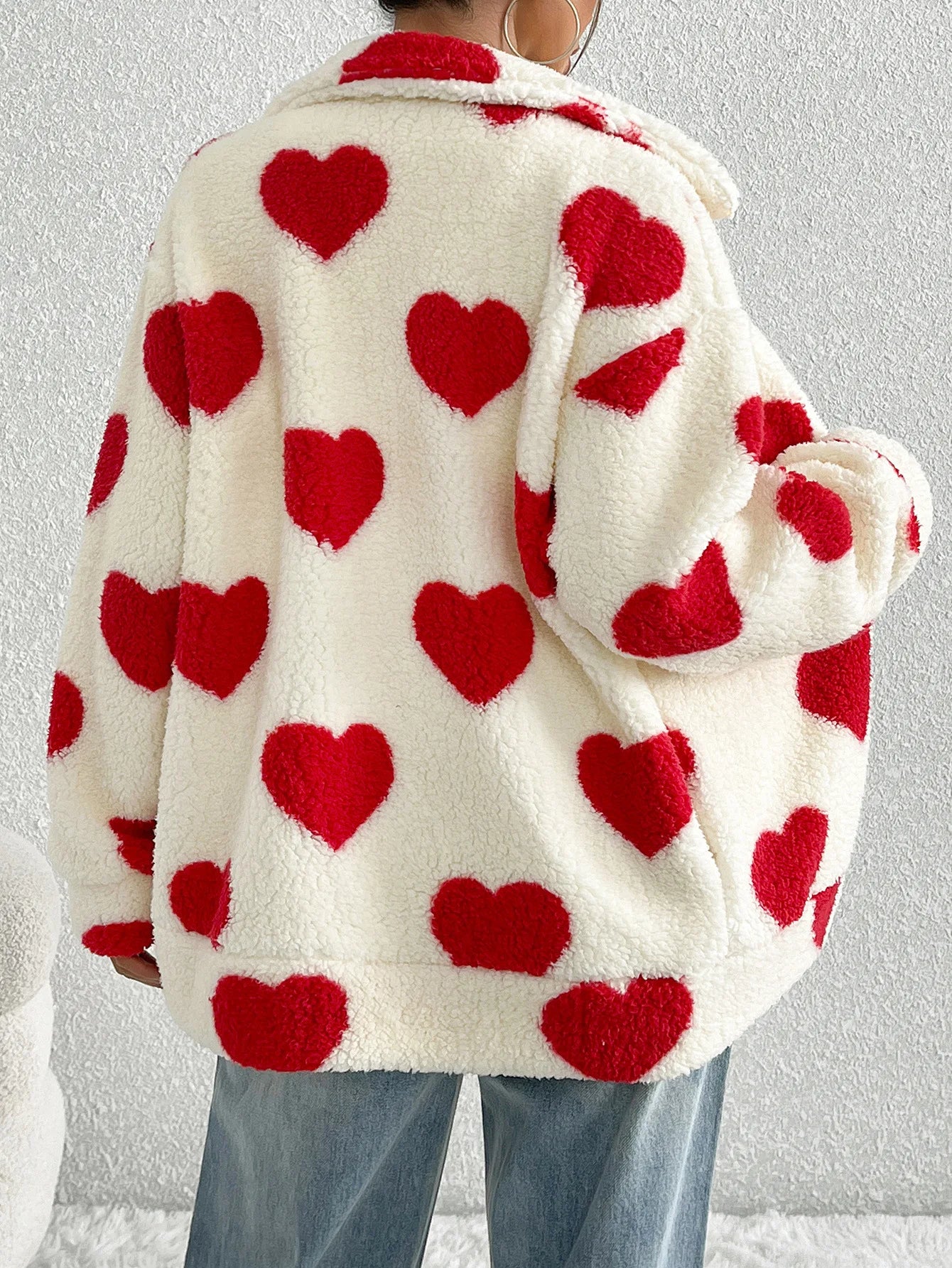 Veitche Fleece Heart Printed Jacket - ATSProducts