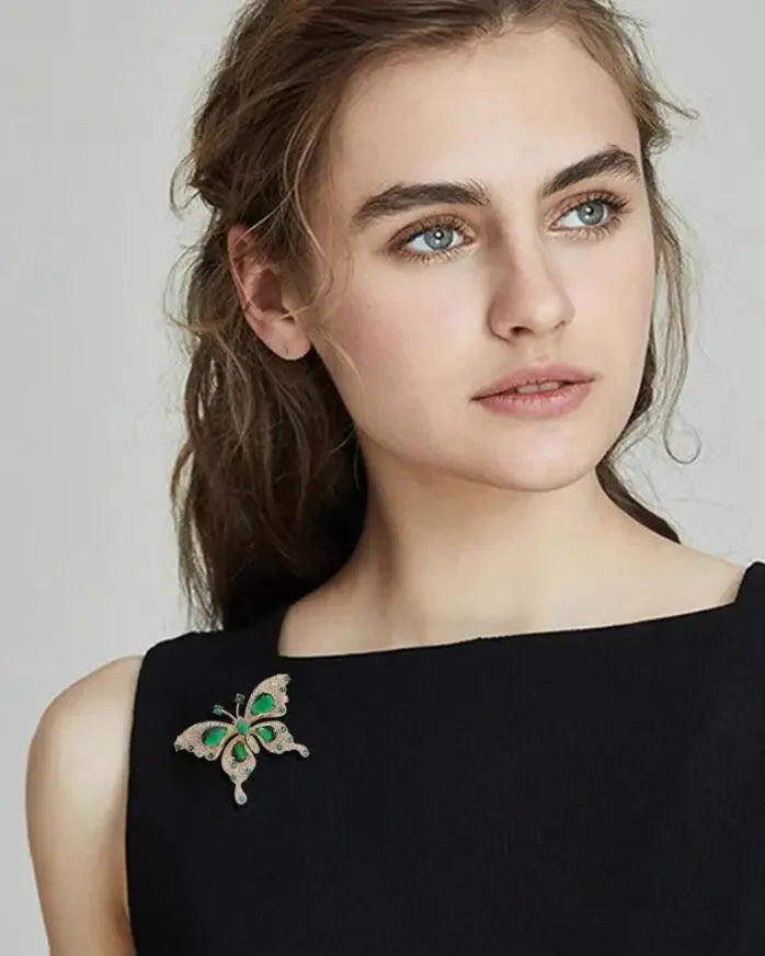 Emerald & Crystal Butterfly Brooches - ATSProducts