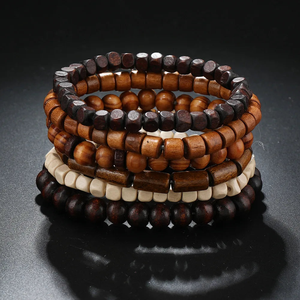 Multi-color Multi-layer  Wooden Beads Elastic Bracelet - ATSProducts