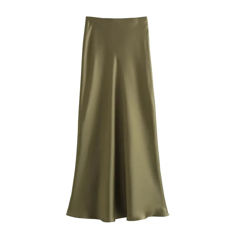 Mujer High-Waist Long Satin Skirt - ATSProducts