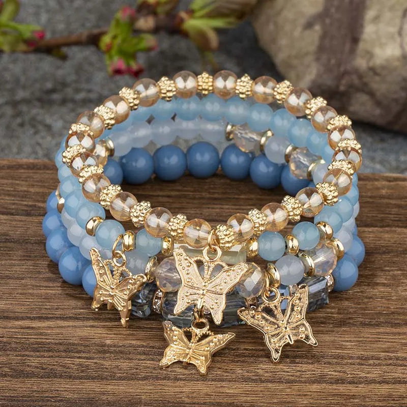 WKOUD 4Pc Butterfly Beaded Bracelet Set - ATSProducts
