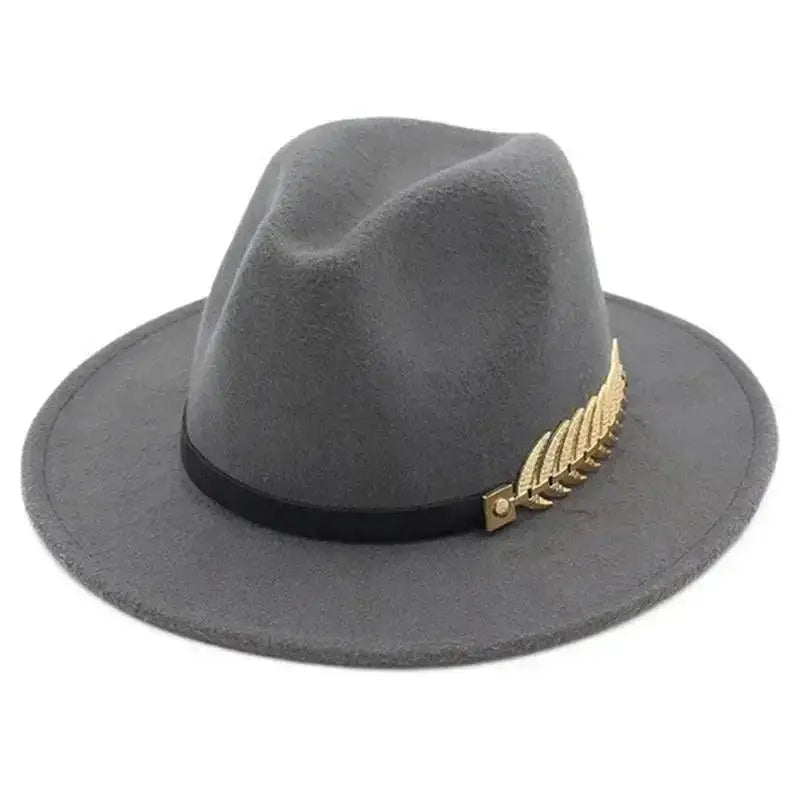 Wool Fedora With Golden Feather Accent - ATSProducts