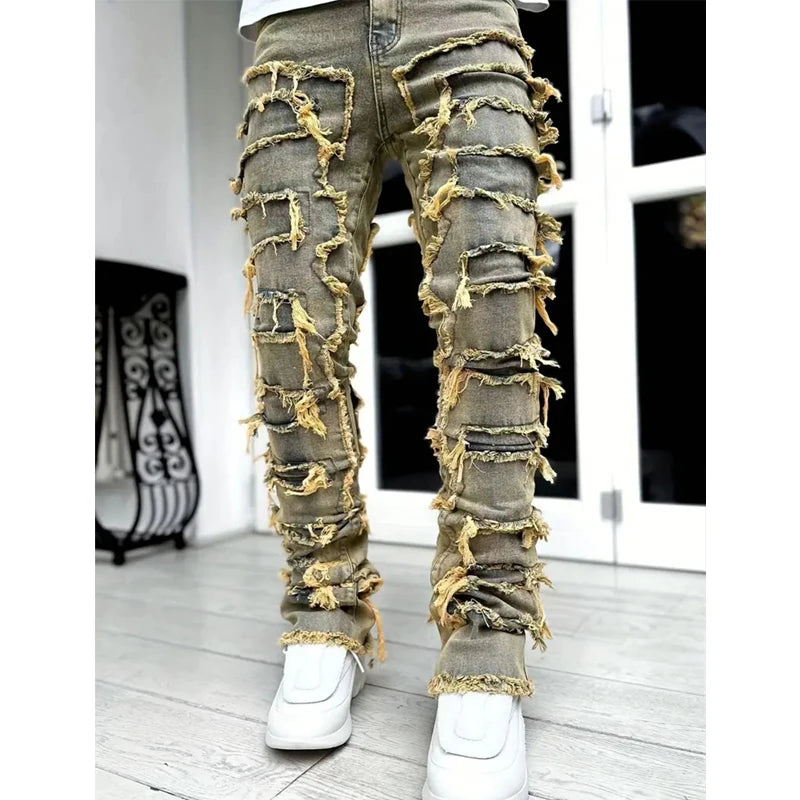 Men's Ripped Straight Leg Skinny Jeans - ATSProducts