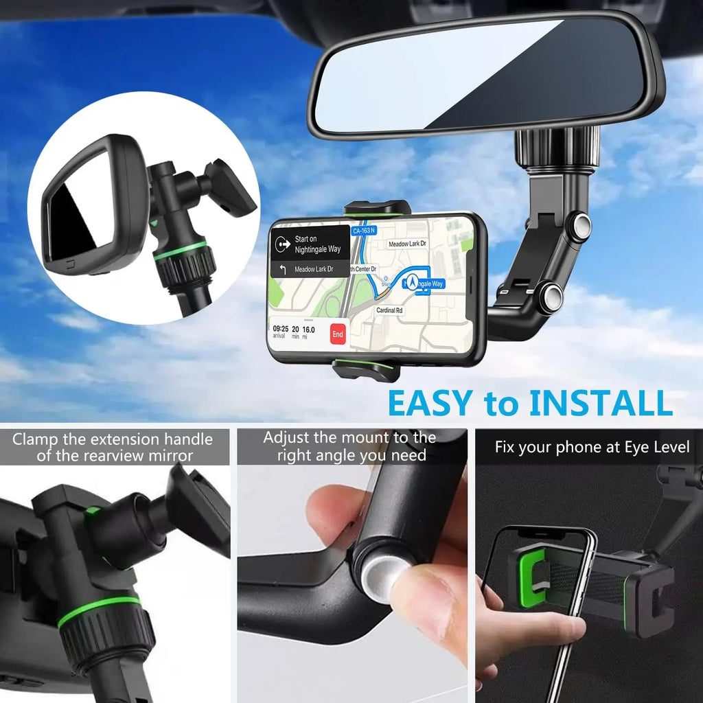 LRBH 360° Rearview Mirror Phone Holder 360°