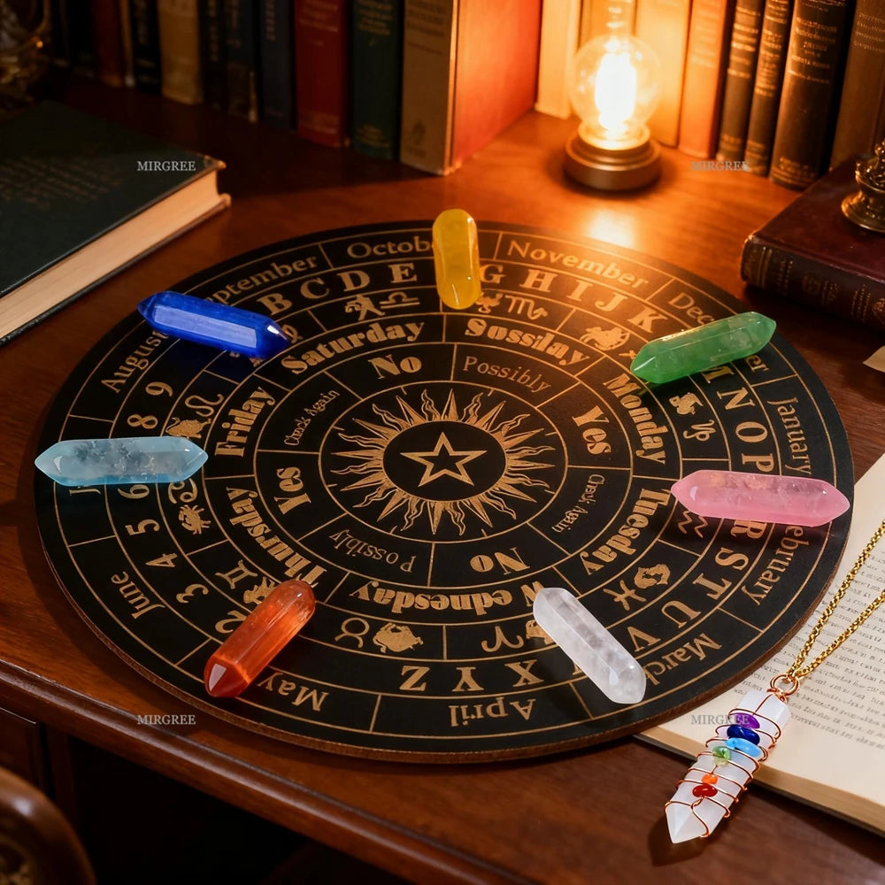 9pc 7-Chakra Crystal Column Set includes Divination Board and Spirit Pendulum - ATSProducts