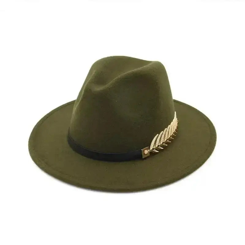 Wool Fedora With Golden Feather Accent - ATSProducts