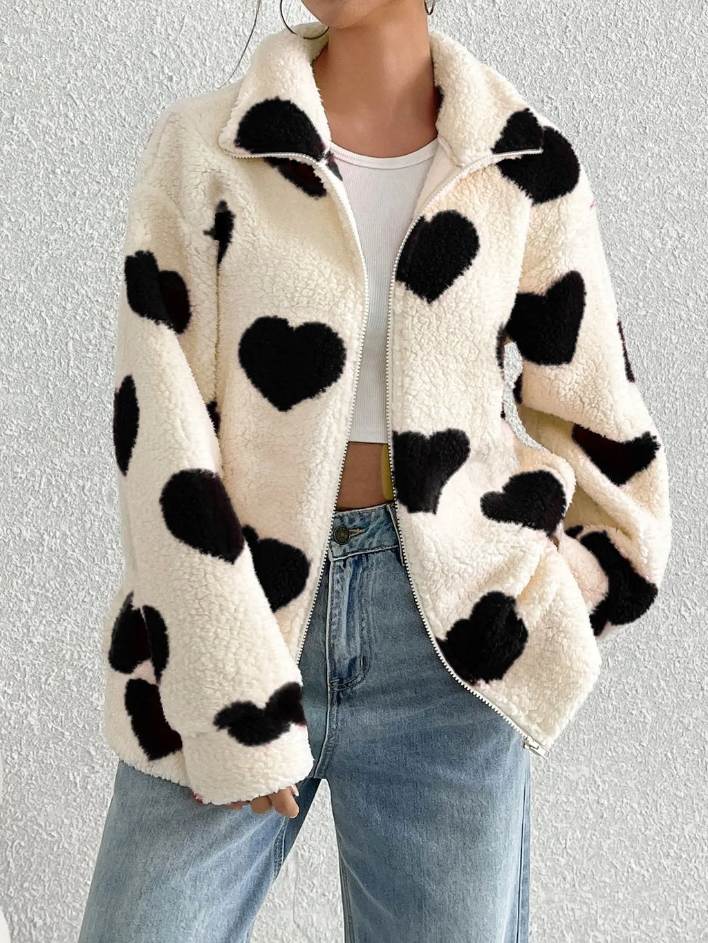 Veitche Fleece Heart Printed Jacket - ATSProducts