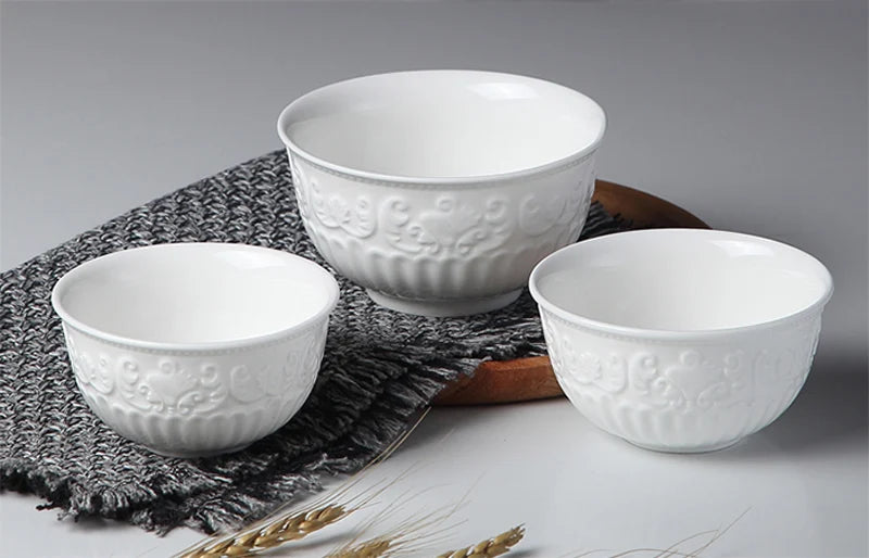 4/5/6inch, white embossed porcelain salad bowls - ATSProducts