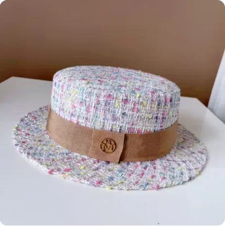 European Style Pearl Flat Top Color Jacquard Hat - ATSProducts