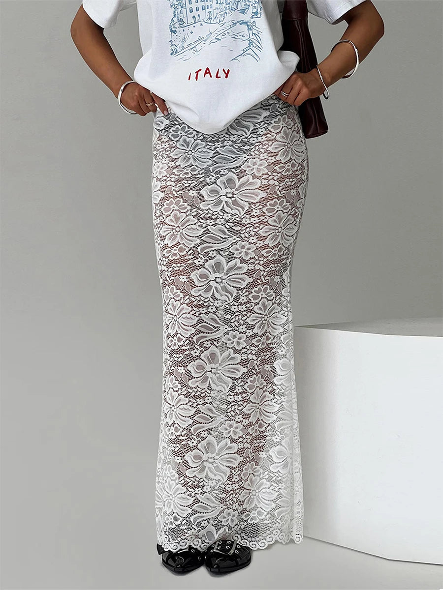 Hirigin Sheer Lace Floral Long Skirt - ATSProducts