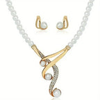 Faux Pearl Necklace & Geometric Pearl Earrings Set - ATSProducts