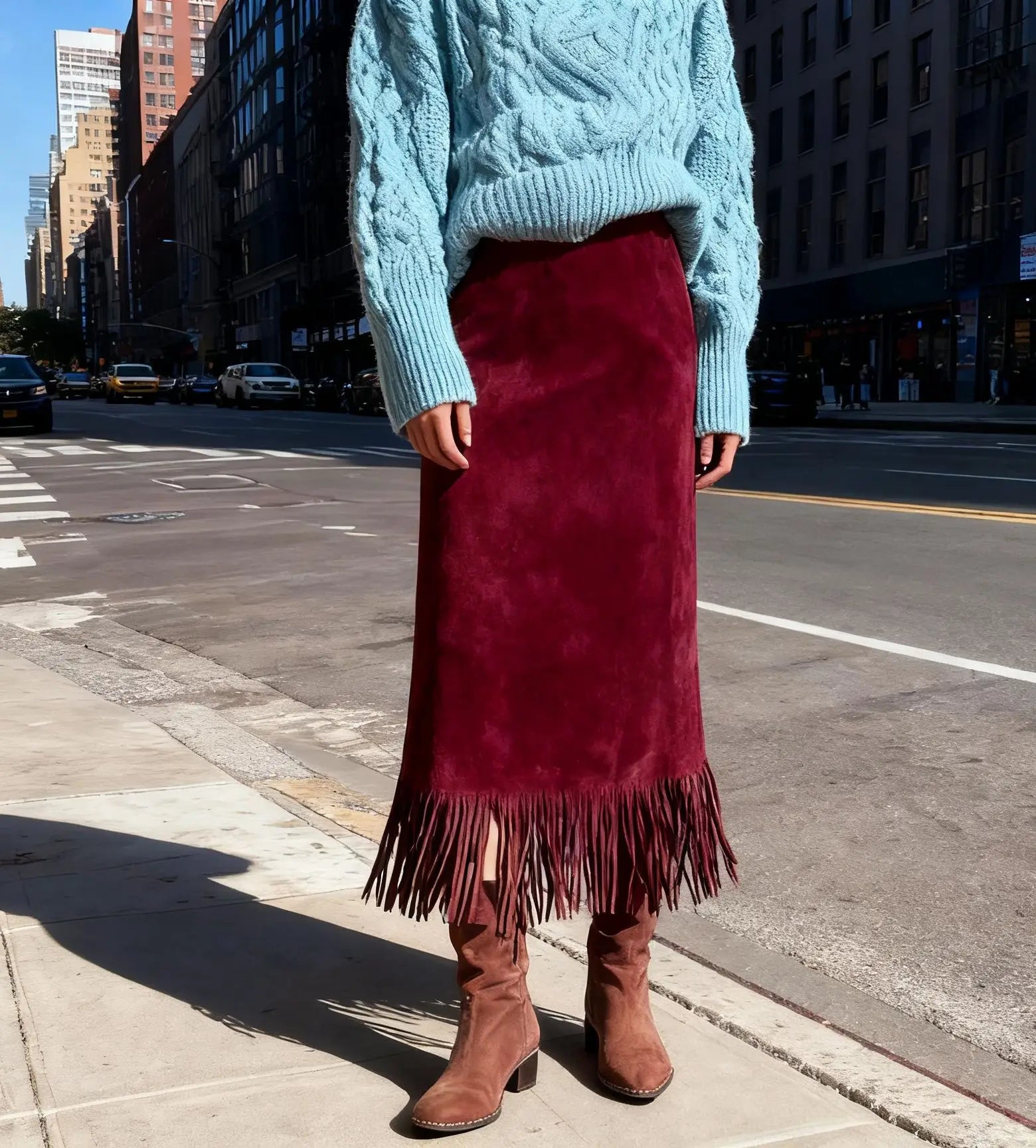 Fringed Long Suede Skirt - ATSProducts