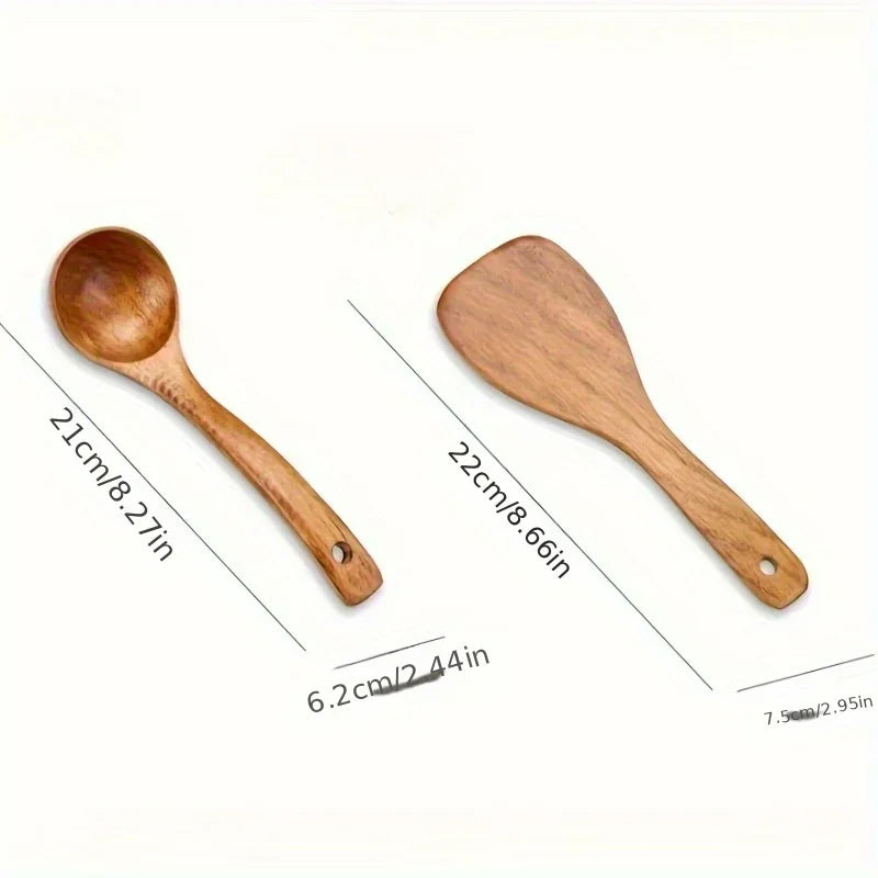 5-Piece Wooden Cooking Utensils Set – Non-Stick Kitchen Tools with Spoons & Spatulas, Heat-Resistant Cookware for Daily Use - ATSProducts