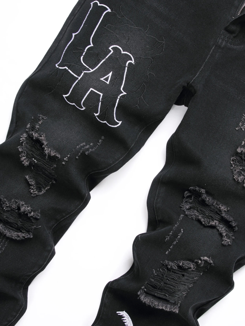 Men's Mid Waist White Embroidery Jeans - ATSProducts