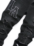 Men's Mid Waist White Embroidery Jeans - ATSProducts