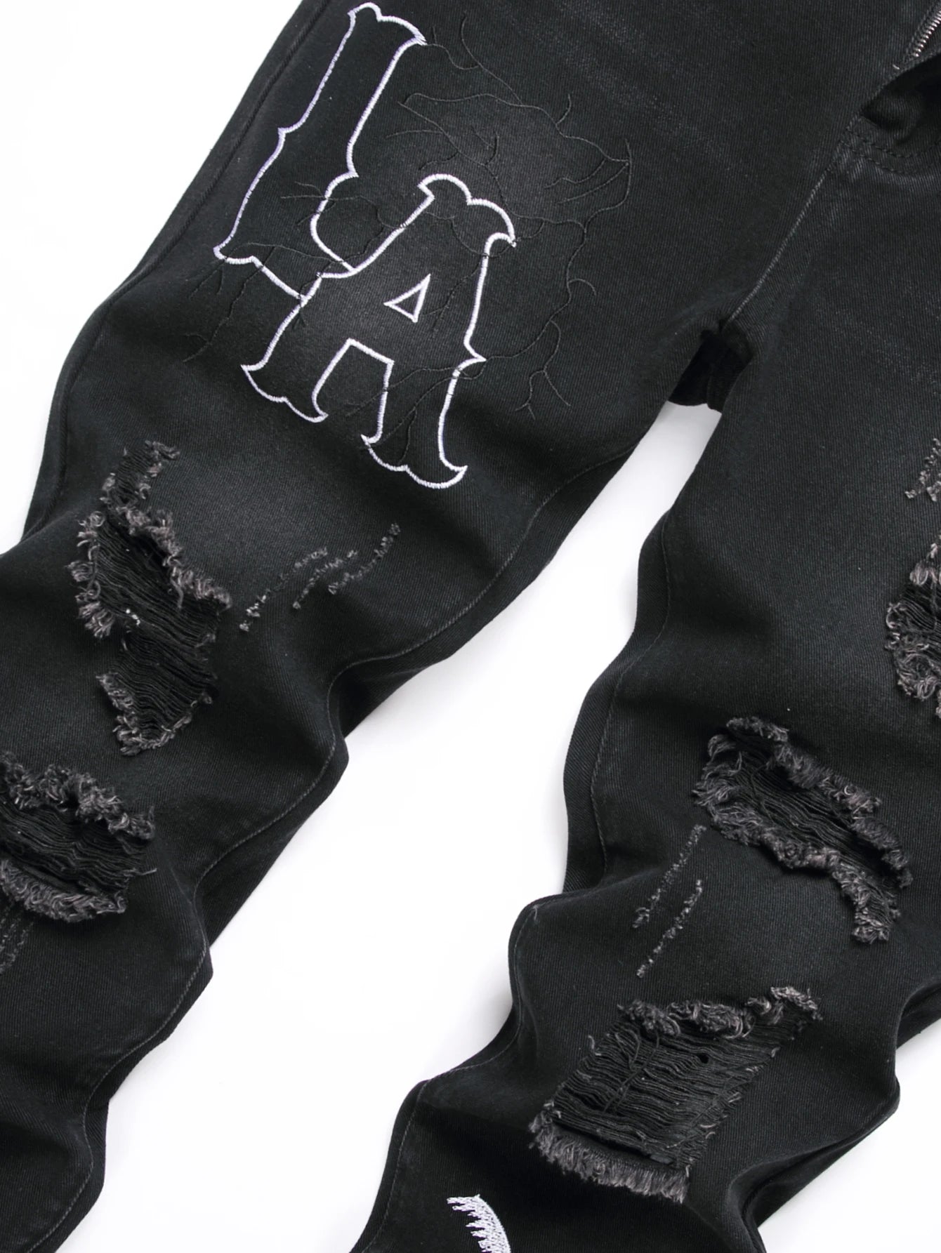 Men's Mid Waist White Embroidery Jeans - ATSProducts