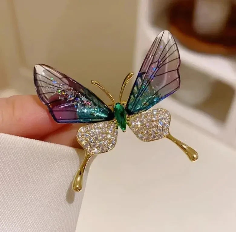 Emerald & Crystal Butterfly Brooches - ATSProducts