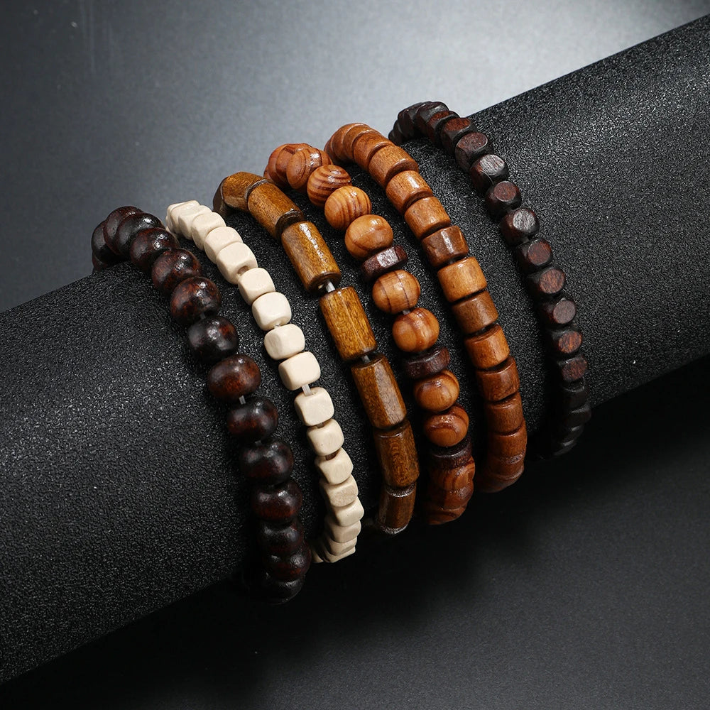 Multi-color Multi-layer  Wooden Beads Elastic Bracelet - ATSProducts