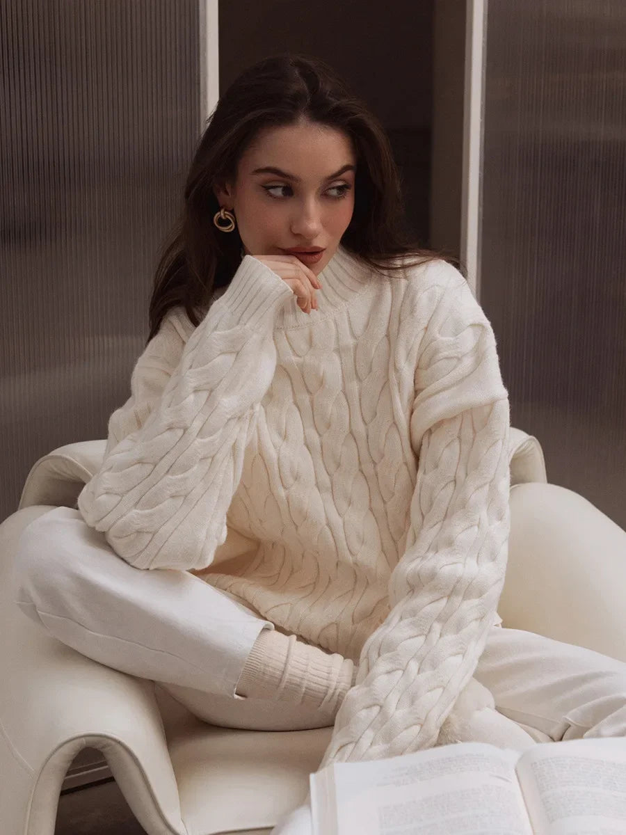 Blubelle Turtleneck Cable Knit Sweater - ATSProducts