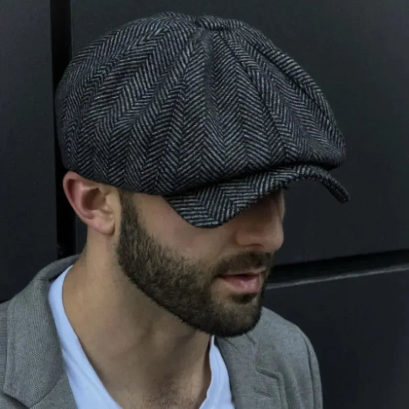 Vintage British Herringbone Tweed Beret - ATSProducts