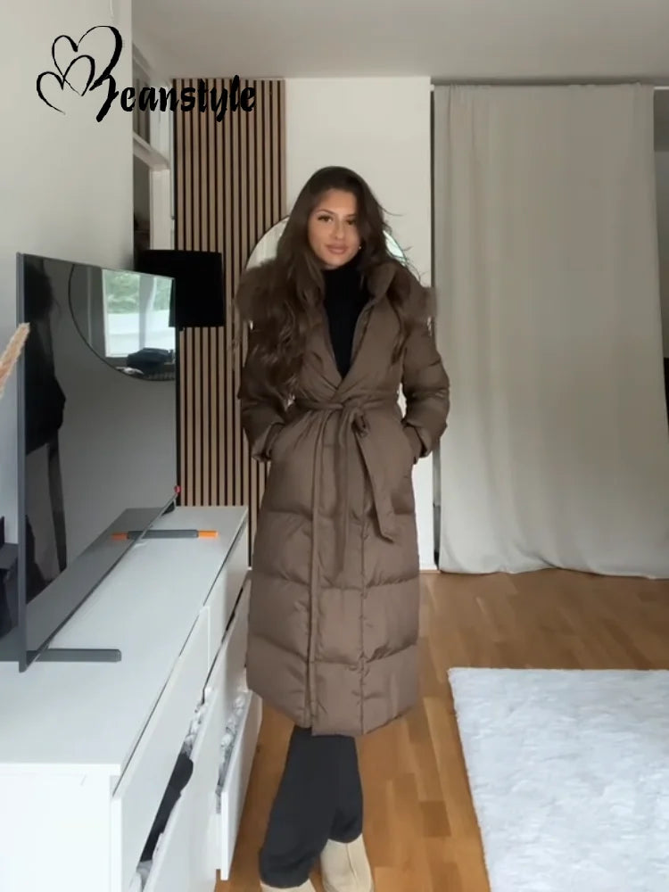 Hooded Faux Fur Long Coat - ATSProducts