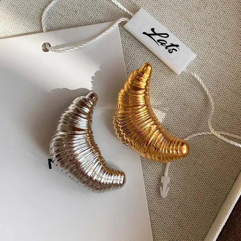 Trend Croissant Brooches for Men Women Couple Metal Pins Gold Plated Silver Color Korean Fashion Vintage Luxury Jewelry Gifts - ATSProducts