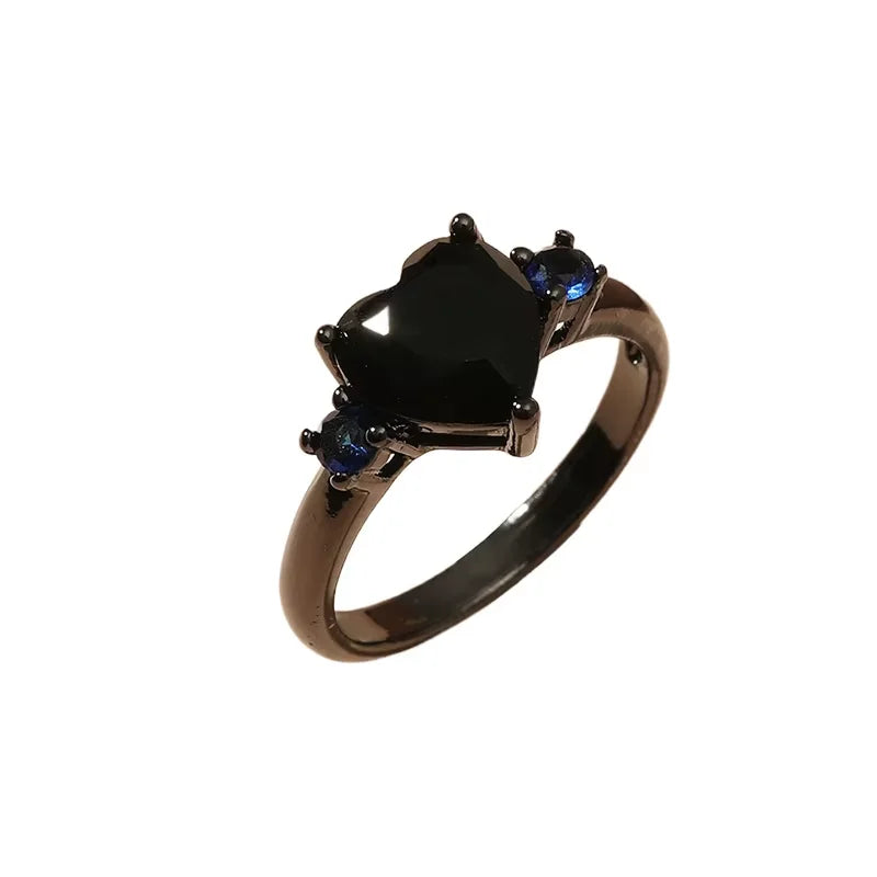 Black Heart Shaped Ring with Blue Zircon Accents - ATSProducts