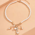 Faux Pearl Necklace & Geometric Pearl Earrings Set - ATSProducts