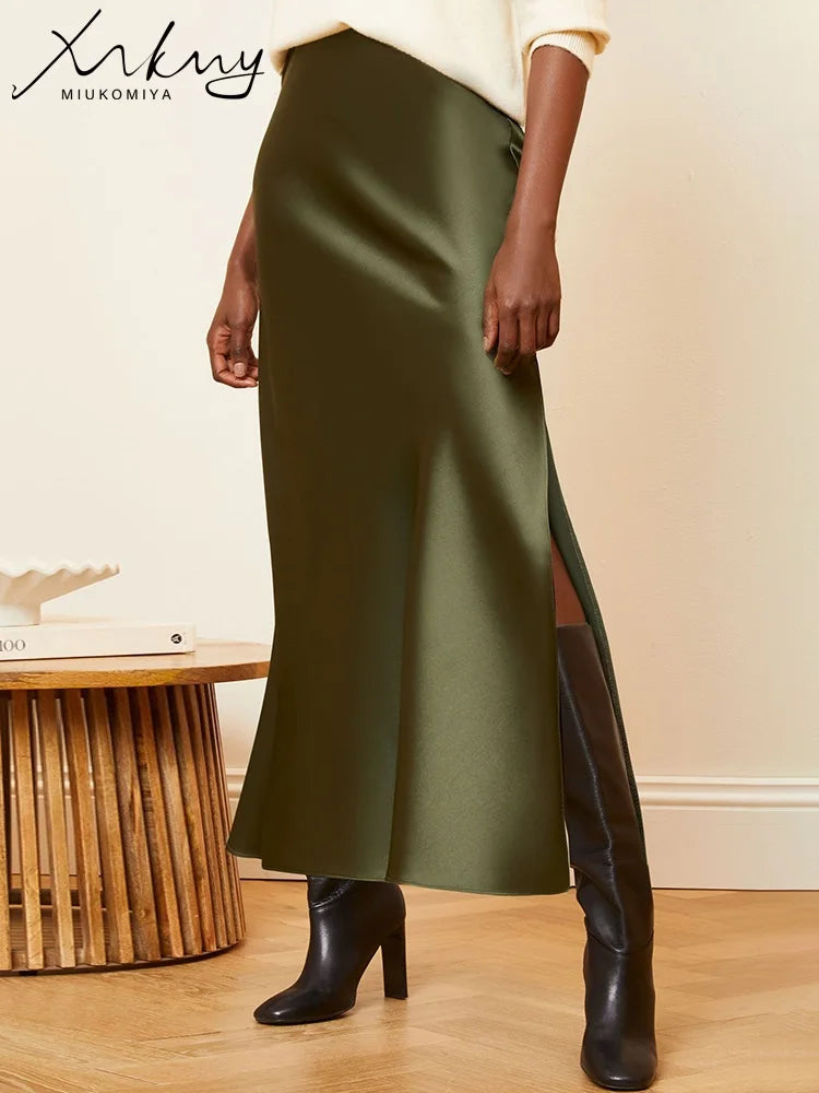 MiuKoMiYa Long Satin Skirt - ATSProducts