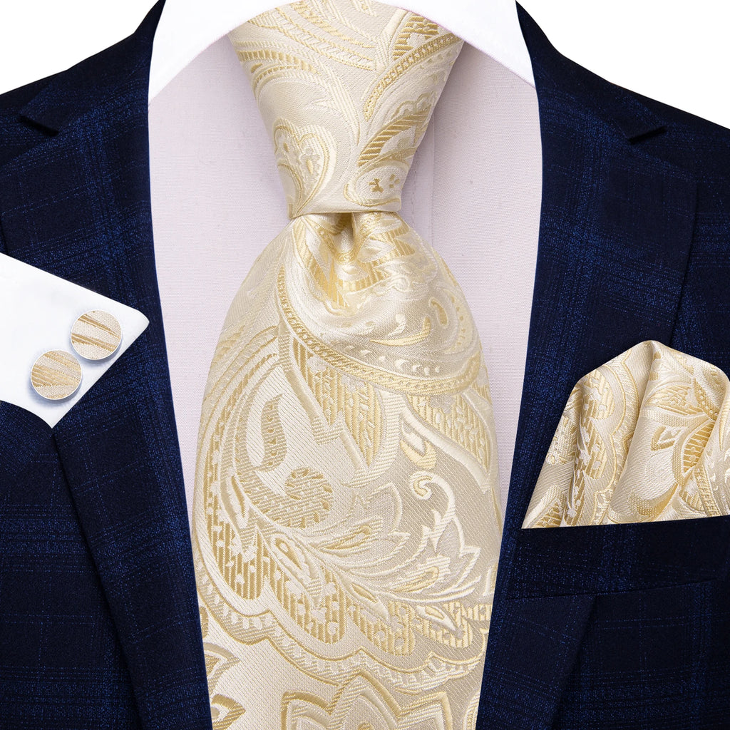 Hi-Tie Floral Champagne Ivory Mens Elegant Necktie - ATSProducts