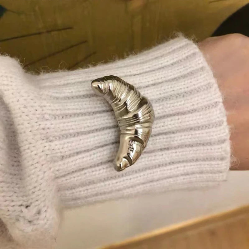 Trend Croissant Brooches for Men Women Couple Metal Pins Gold Plated Silver Color Korean Fashion Vintage Luxury Jewelry Gifts - ATSProducts