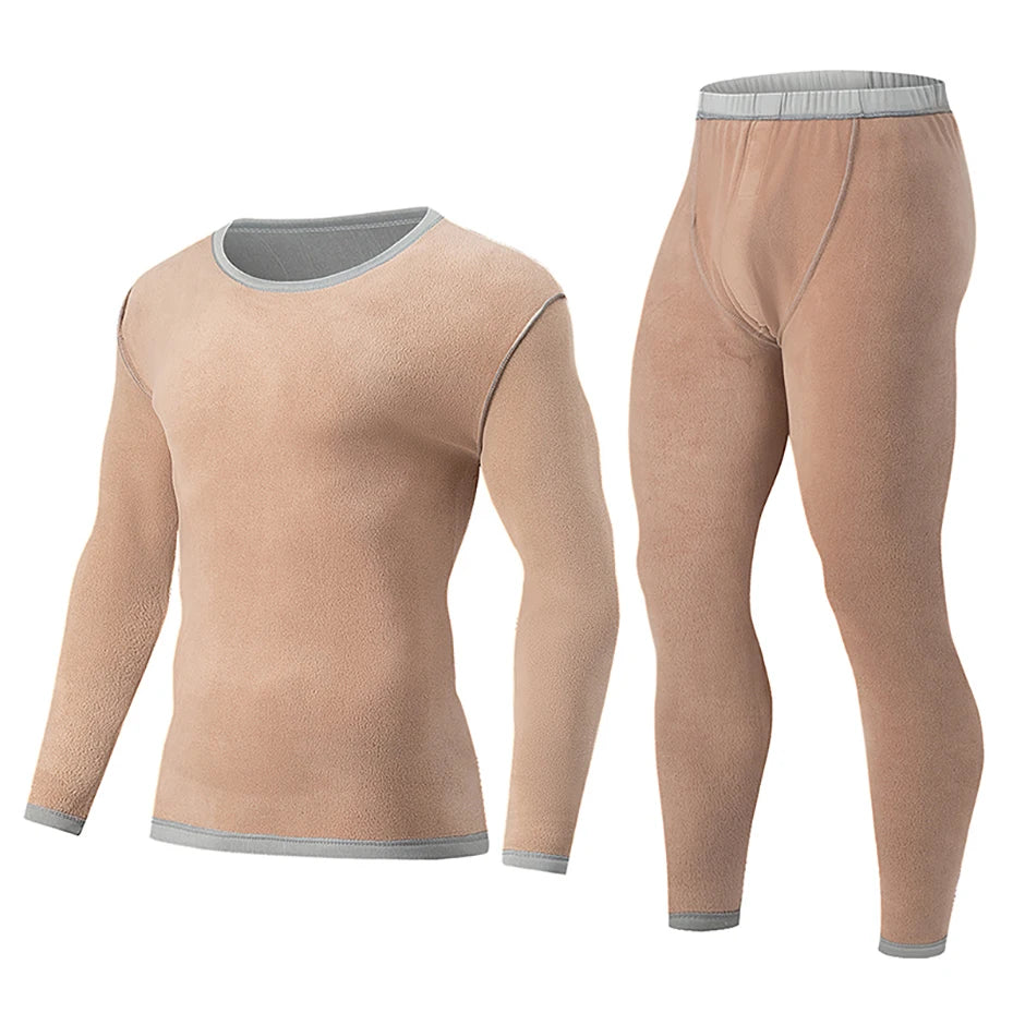 2Pc Men's Thick Velvet Solid Color Warm Suit - ATSProducts