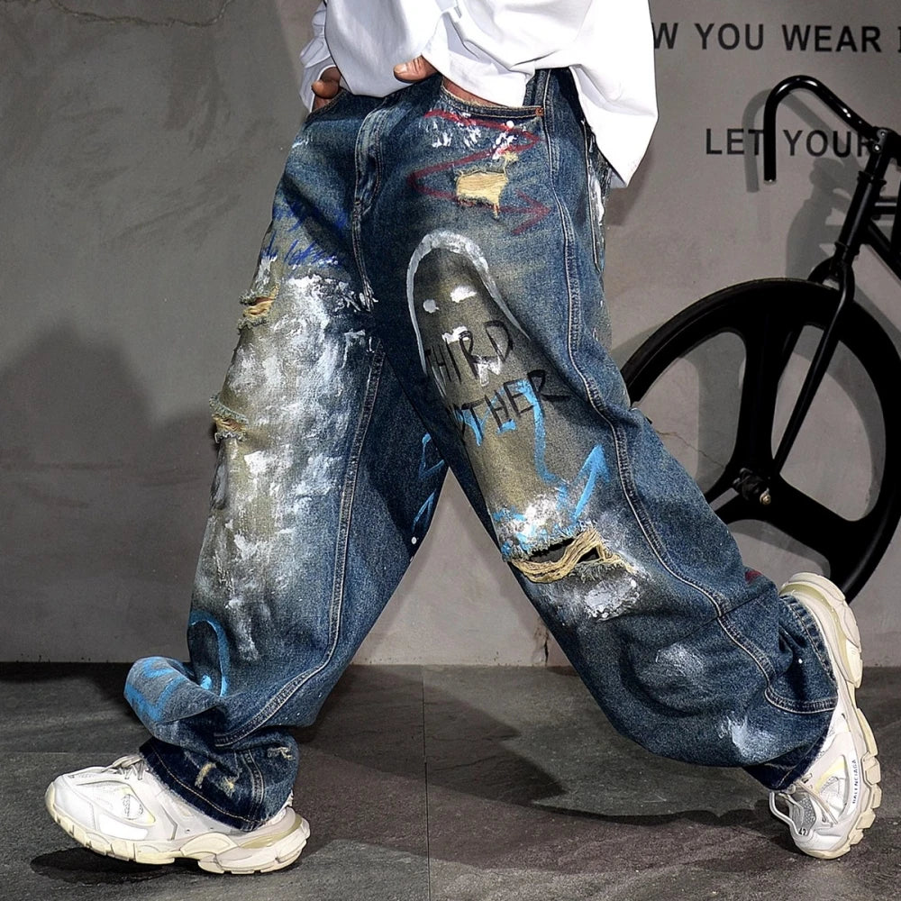 Bird Mountain Graffiti Baggy Jeans - ATSProducts
